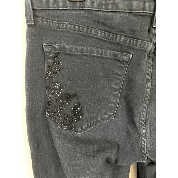 NYDJ Black Stretch Straight Leg Jeans Rhinestone Pockets Size 8P - Picture 3 of 7